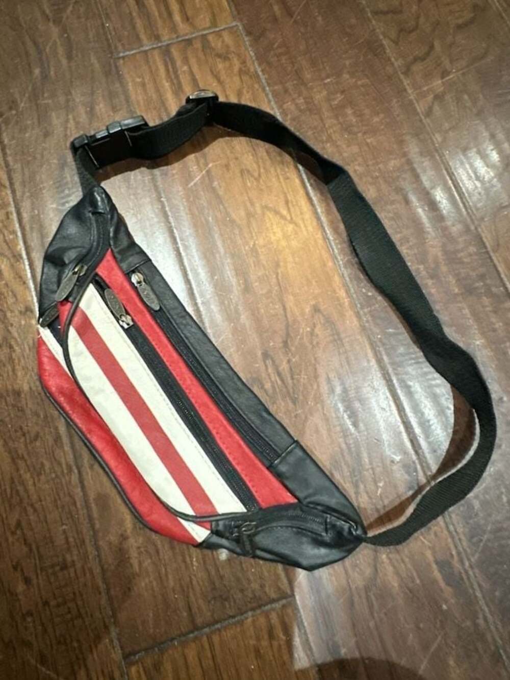 Tinder Vintage Leather American Flag Fanny Pack Waist Bag Multi-Pocket